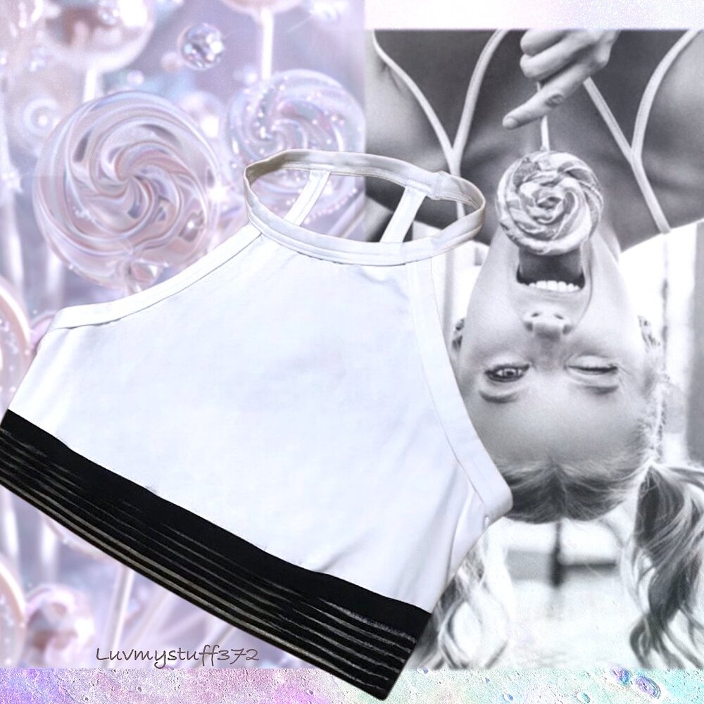 🌸🖤3/$30 - Cute Victoria's Secret White High Neck Halter Bra & Black Mesh